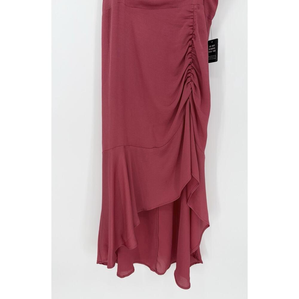 Express XL NWT Ruched Asym Dress Berry Pink Satin Cowl Neck Midi Slip - Picture 6 of 9